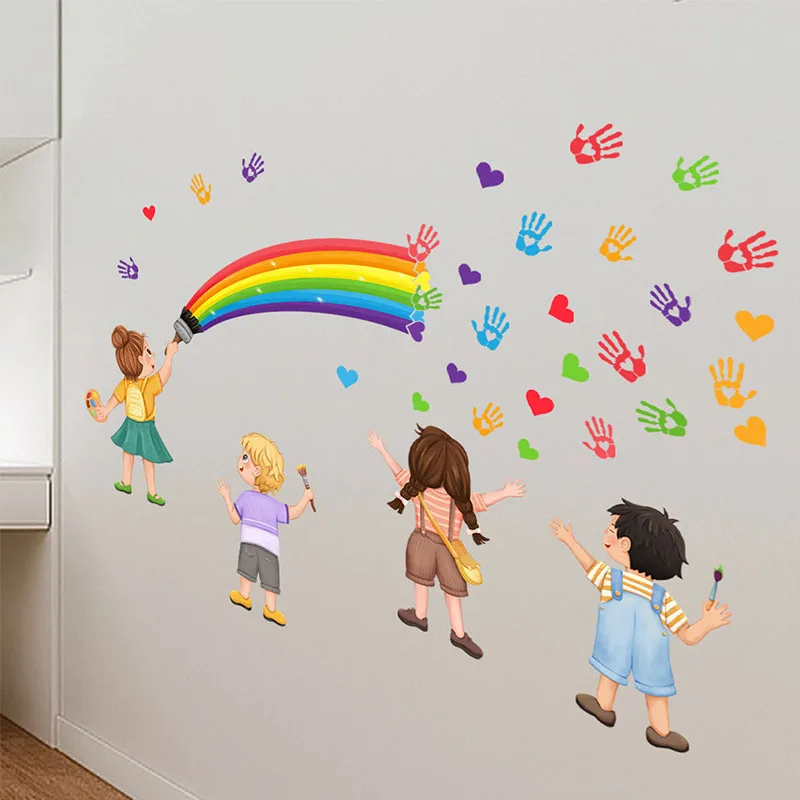 Cartoon children rainbow children\'s room bedroom background wall decoration self-adhesive wall stickers