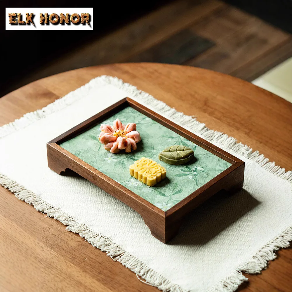 Walnut Cloud Veil Flowers And Bamboo Rectangle Tea Tray Cake Rack Coffee Storage Board Tea Furniture Dishes For Serving Teaware view 4