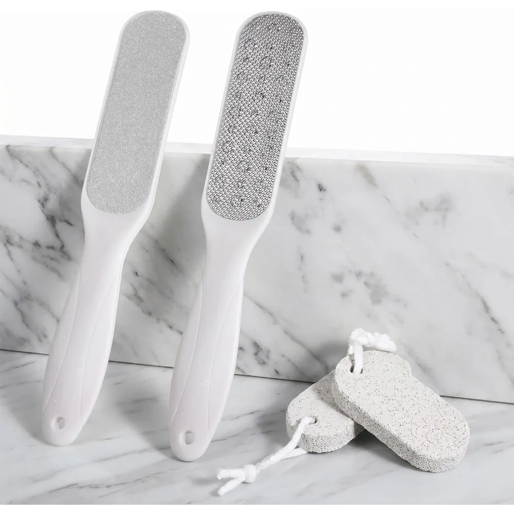 4-Piece Foot Callus Remover Set with Double-Sided Scrubber for Exfoliating Dry Skin