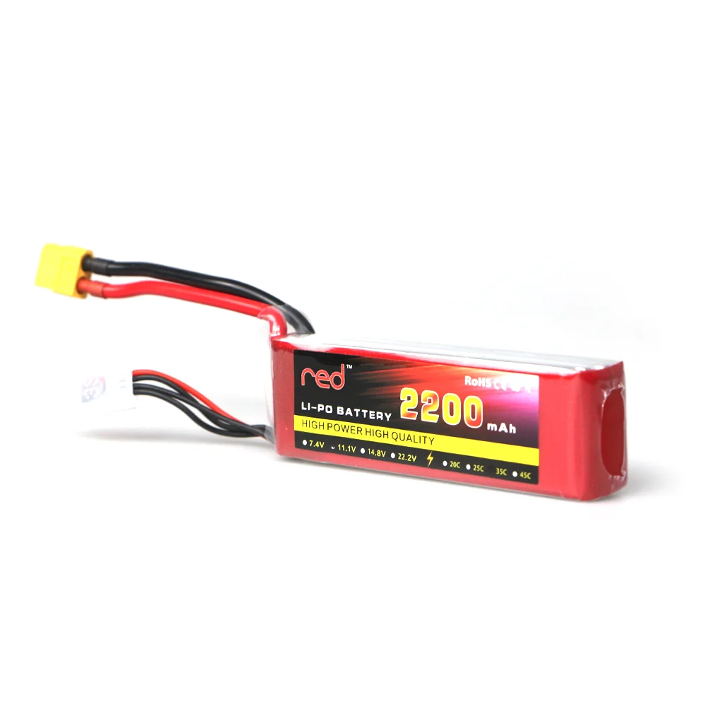 Czerwony akumulator 2S 7.4V 2200mAh 35C akumulator do RC LiPo do zdalnie sterowany dron Quadcopter helikoptera samochód samolot zabawki baterie