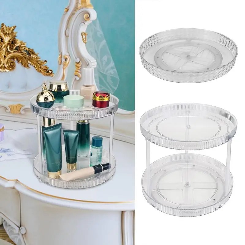 Rotating Makeup Organizer Rotating Transparent Makeup Cosmetic Rack 2 Tier Rotating Cosmetic Makeup Organizer for Dressing