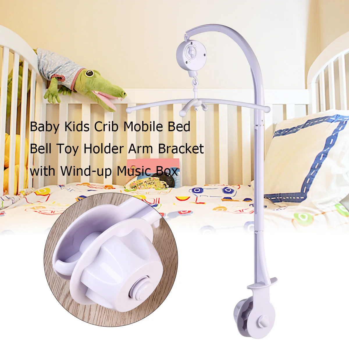 حامل هاتف Baby Crib باللون الأبيض ABS 50.3X43.8X21.6 مم 360 ° صندوق الموسيقى الدوار يلعب سرير الطفل تهويدة 2-3 دقائق #3