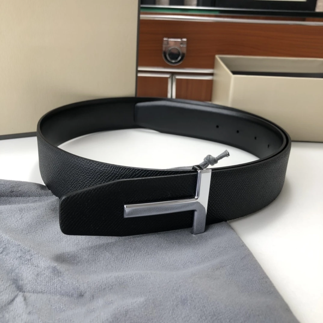 High Quality Luxury Goods Designer Men cowhide T-shaped Reversible Buckle Belt With Double-sided Use T Buckle Gift Box T08