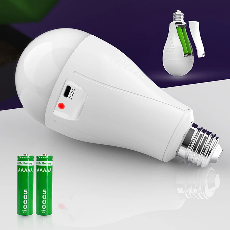 Fast Charging Dual Battery Emergency Light for Home Outdoor Courtyard Camping Style Tent Led Detachable Lithium Battery Rechargeable Light Bulb