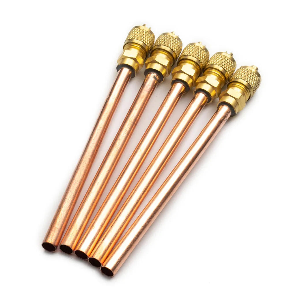 5 Pieces Copper Refrigeration Filling Valves for Air Conditioners and Refrigeration Compressors with Leak Test Port