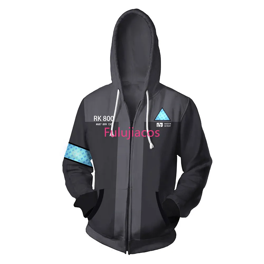 Fulujiacos Детройт: Become Human Connor RK800 Толстовка с капюшоном Куртка на молнии Косплей Пальто Fulujiacos Детройт: Become Human Connor RK800 Толстовка с капюшоном Куртка на молнии Косплей Пальто