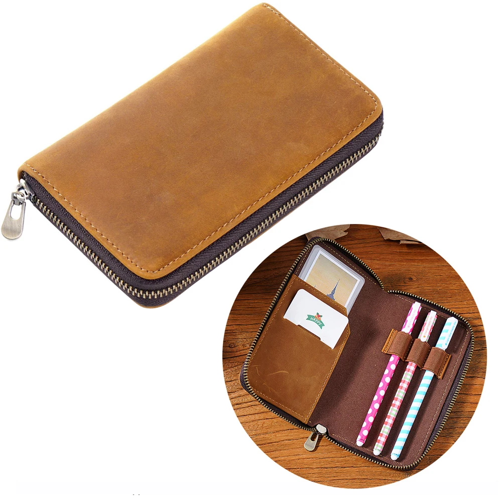 

Multi-Functional Cowhide Pencilcase Pen Bag Pencil Case Leather Card Holder Multi-Pen Pouch Stationery Organizer