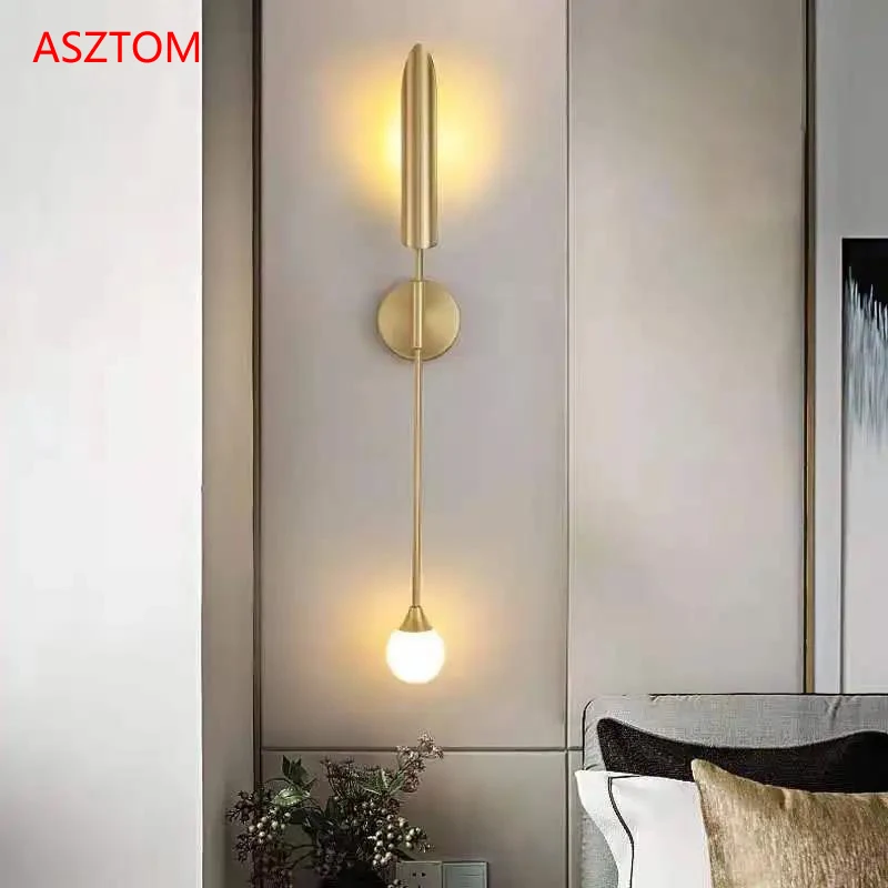 Gold tube glass ball Wall Lamps Living Room Stairs Bedside wall sconce Bathroom LED Mirror Light Home Decor Indoor Light Fixture