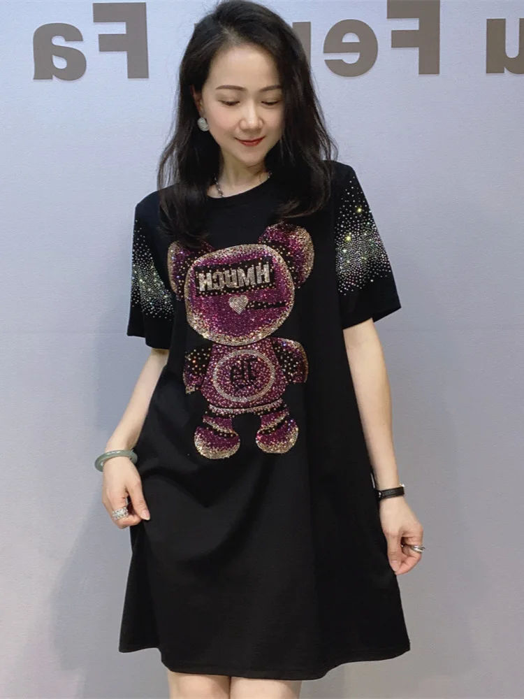 ผู้หญิงถักพิมพ์หลวมสั้นเสื้อยืดชุดสุภาพสตรีแฟชั่น O คอแขนสั้นชุด Pullovers ชุด Же