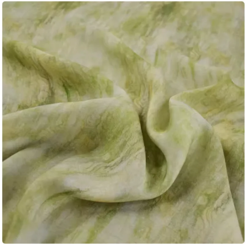 Sky Silk Chiffon Fabric for Dress, Fresh Grass Green Smudge Print, Fabric for Shirt, Han Cloth, Handmade Cloth Sewing, T2215