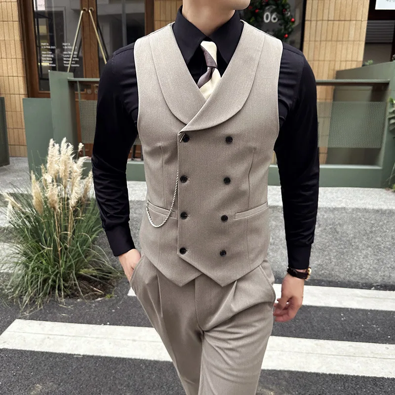 (1 Pcs Vest）2024 Latest Style Design Double Breasted Men Suit Vests Formal Groom Wedding Social Slim Fit Sleeveless Vest Coats