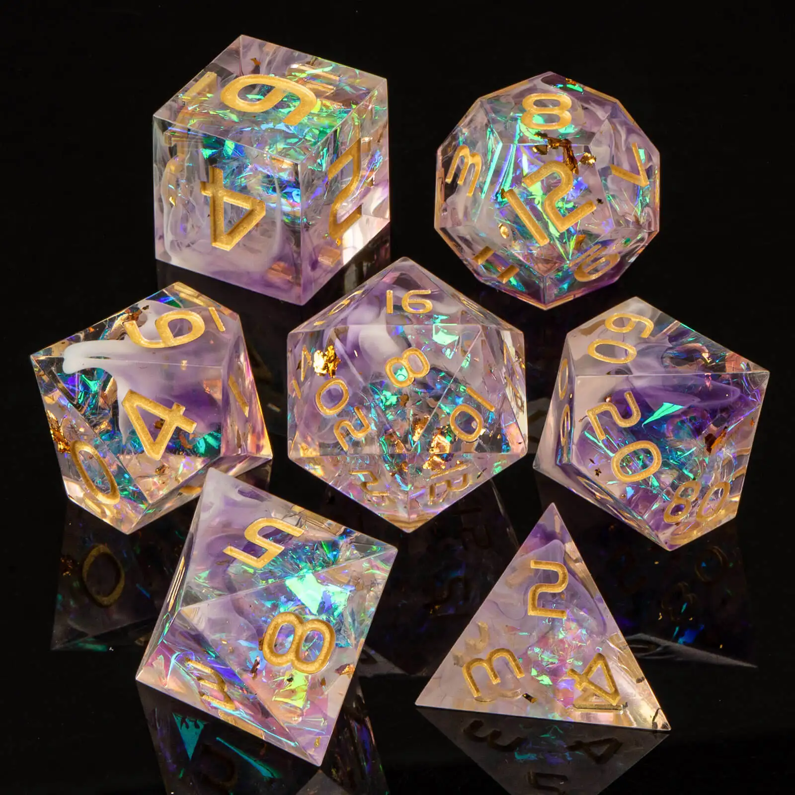 7Pcs Resin Sharp Edge Dice Set DND, Handmade D and D Dungeon and Dragon Dice, Role Playing Games D&D Dice D20 D12 D10 D8 D6 D4
