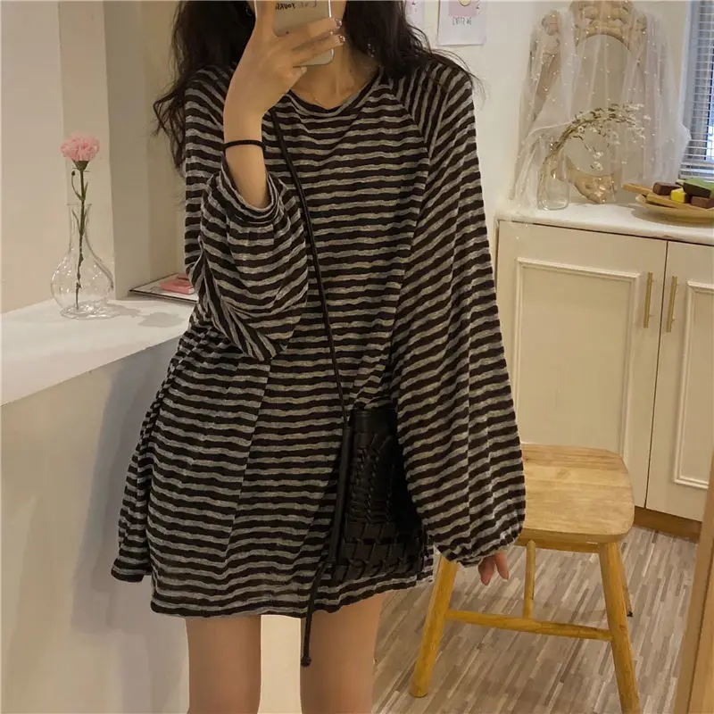 Gidyq Korean Women Striped T Shirts Fashion Streetwear All Match Female Long Sleeve Tops Casual Student Loose Tees New