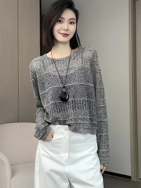 

Вязаный круглый топ большого размера Ne, длинный топ све, дышащий, удобный, свободный крой, осенняя модная женская внутренняя одежда