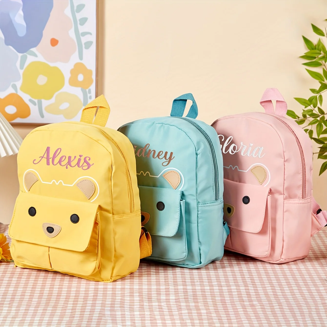 Cute Bear Backpack - Bear Head Design, Personalized Embroidered, Large Capacity for Autumn Outings, Travel & Daily Use