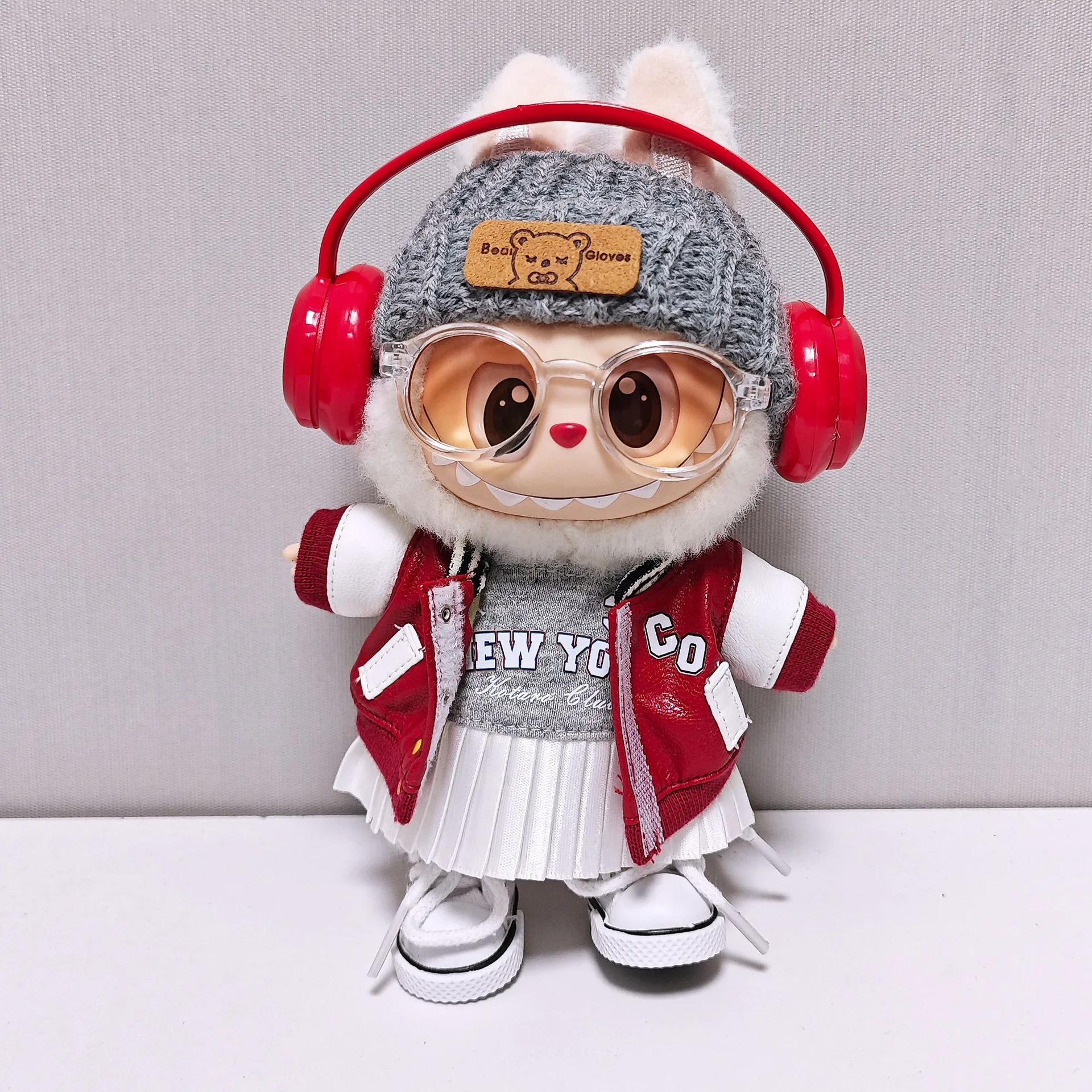 

Для 15 см-17 см Labubu, высококачественная кукольная одежда, бейсбольная куртка Cola, комплект с юбкой, универсальная одежда Labubu