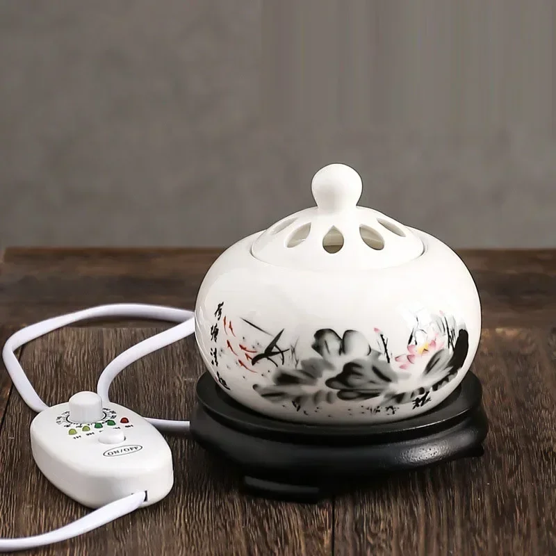 JingDeZhen Ceramics 110/220v Plug-in Incense Burner Timed 50-280°c Reed Diffuser Essential Oil Furnace Home Fragrance Stove