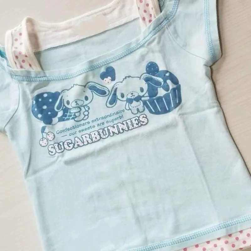 Japońska subkultura T-shirty damskie Lato Kawaii Fake Two Tshirt Cute Cartoon Print Tops Y2K Harajuku Casual Female Popular Top