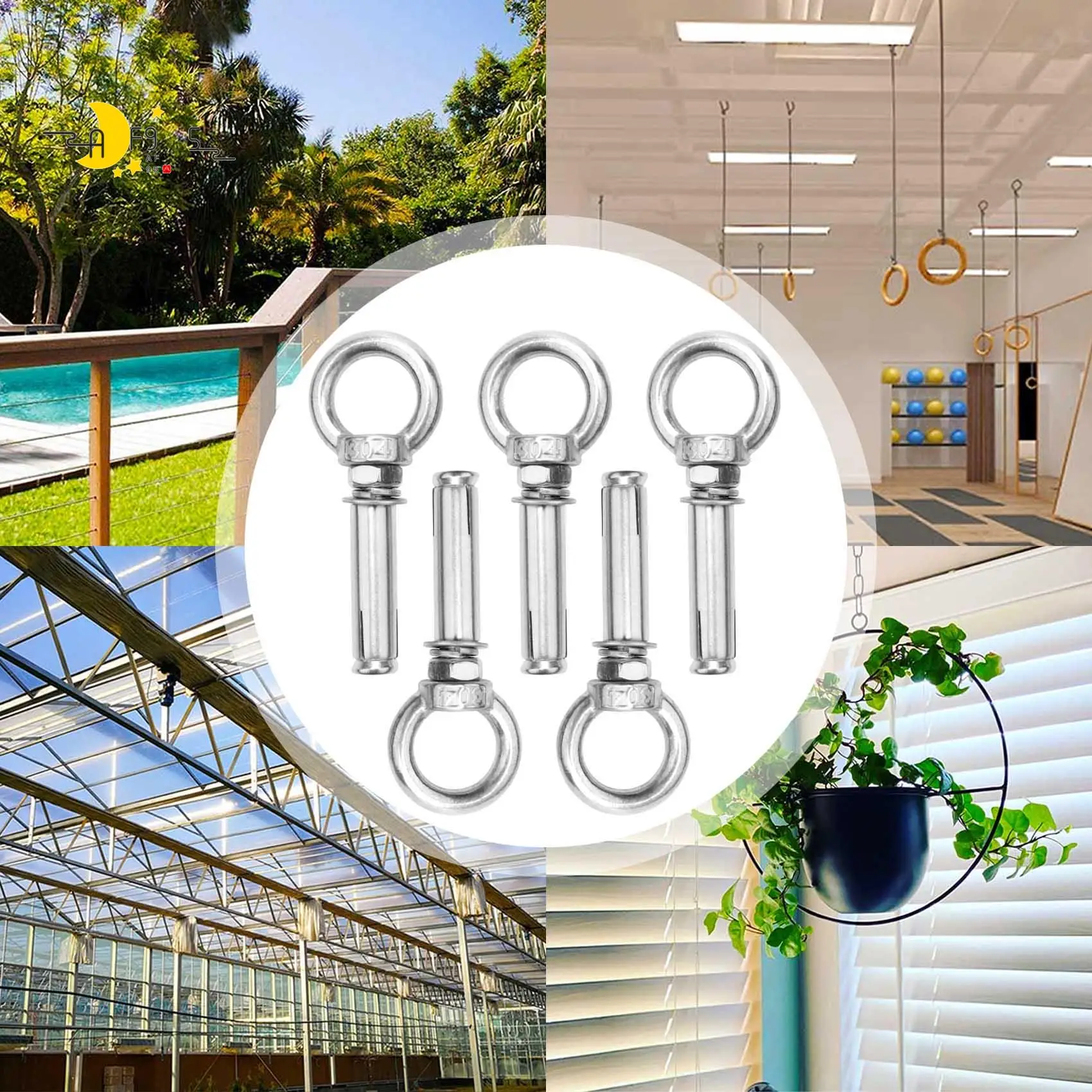 

AF95-5Pcs M8 X 60Mm Expansion Bolt Anchor Bolt 304 Stainless Steel Ring Lifting Anchor Eye Bolt Expansion Eyebolt