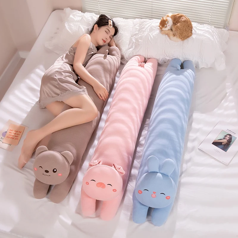 Giant Cartoon Animals Long Plush Sleep Pillow Appease Soft Stuffed Pig Rabbit Bear Doll Bed Cushion Best Holiday Birthday Gift