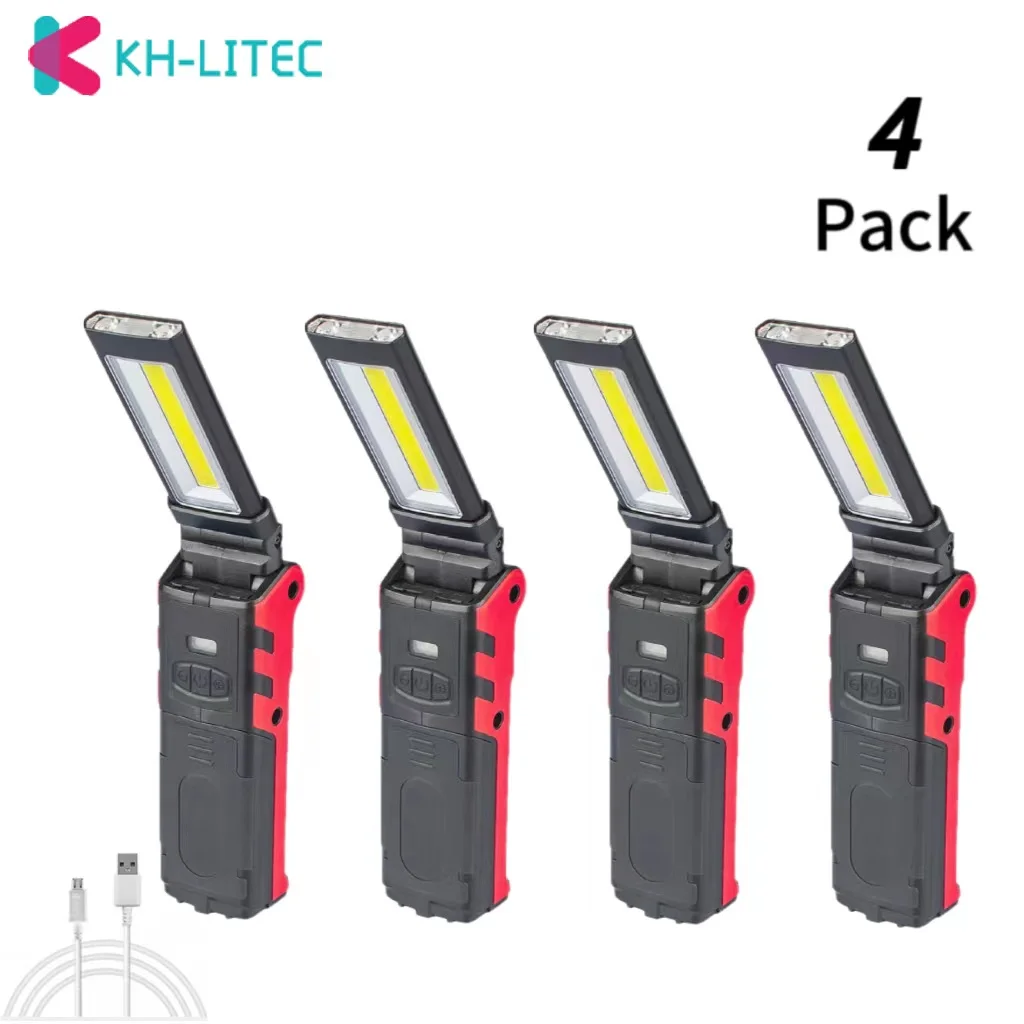 4PACK COB LED Work Light Dimmable USB Rechargeable Flashlight Inspection Lamp with Magnetic Hook Power Bank Lantern 18650 Batter