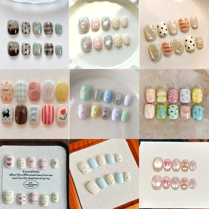10pcs Colorful Dopamine Press-on Nails Cute Polka Dot Fake Nails