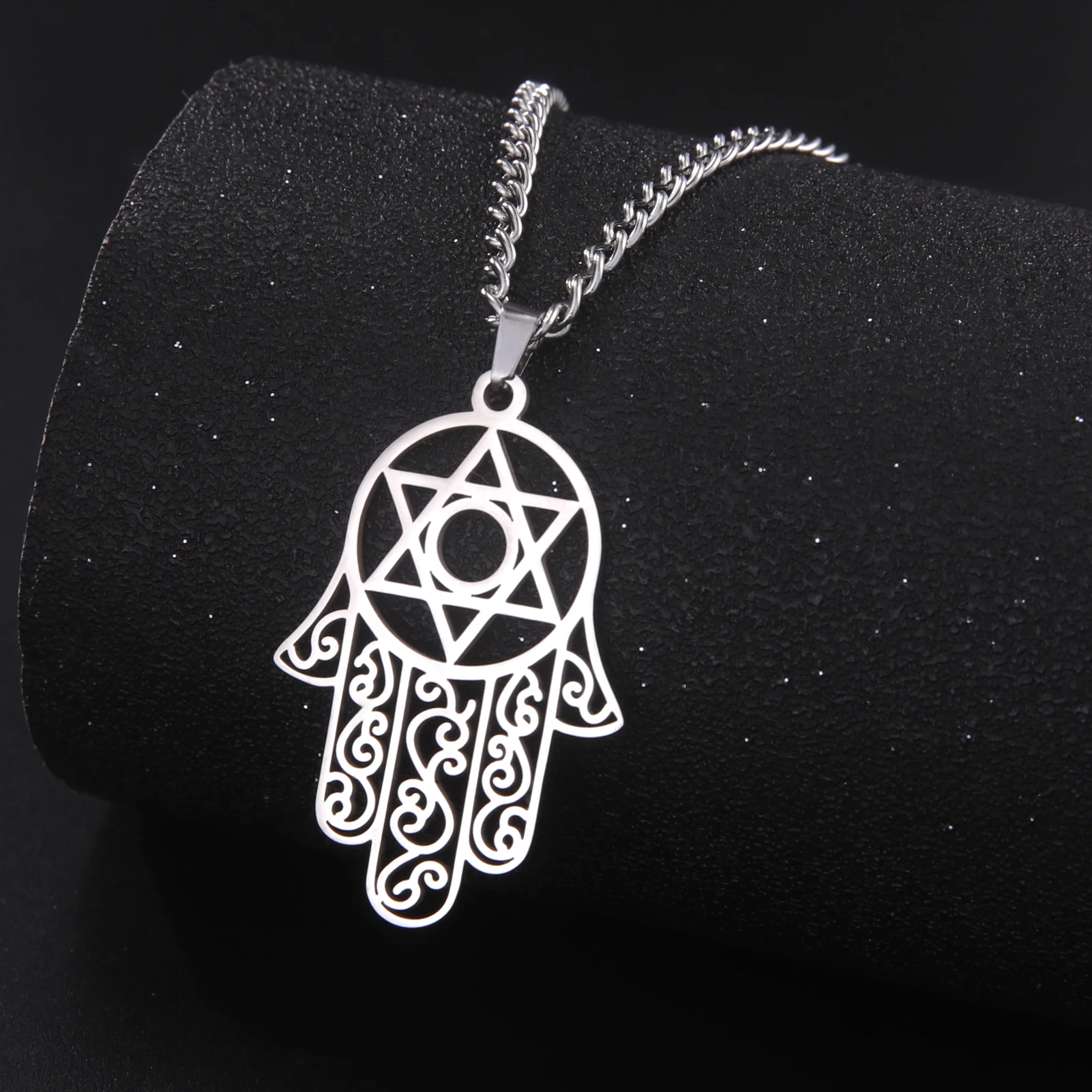 VASSAGO Hexagram Hamsa Hand Pendants Necklace for Men Magen David Necklace Hamsa Hand of Fatima Necklace Islam Arab Jewish Jewel