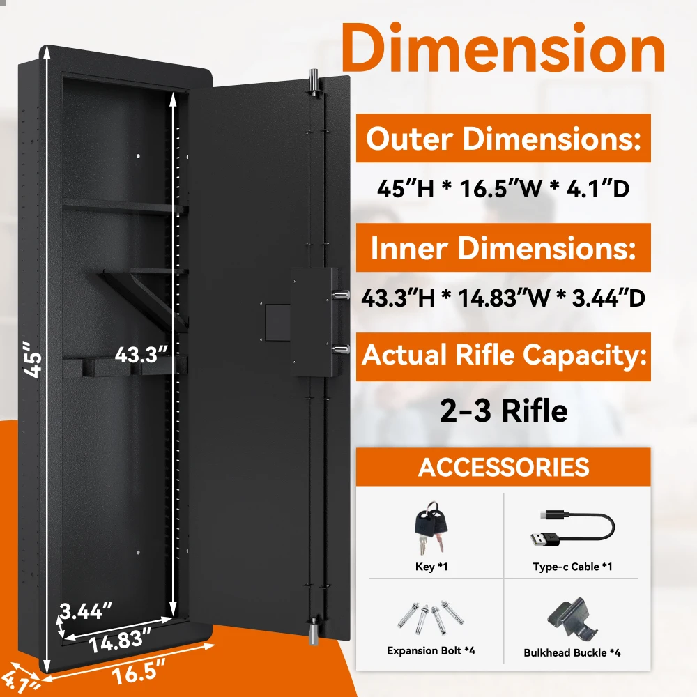 Caja fuerte para pistola de pared para el hogar, cajas fuertes para armas y armarios, caja fuerte para Rifle de acceso rápido con estante extraíble y teclado Digital