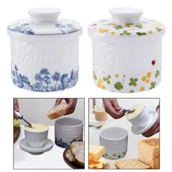 Pastoral Ceramic Butter Box French Butter Dish Butter Keeper Cheese Storage Tank With Lid Household Yellow Oil Tank Butter Cup