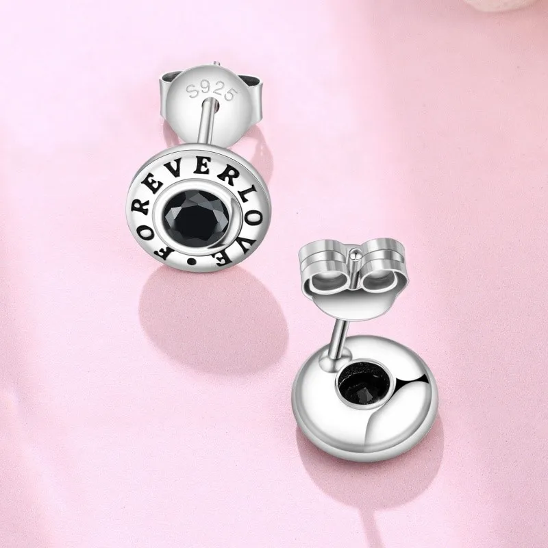 MISEFF 925 Sterling Silver Ear Jewelry FOREVER LOVE Print Design Stud Earrings Luxury Fine Engagement Wedding Earring Gifts