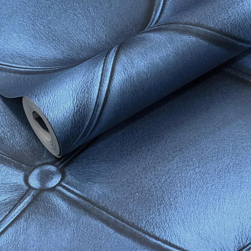 Blue 3D Effect Headboard Wallpaper Simulated Leather 3D Bedside TV background wallpaper, bedroom living room KTV Wallpaper