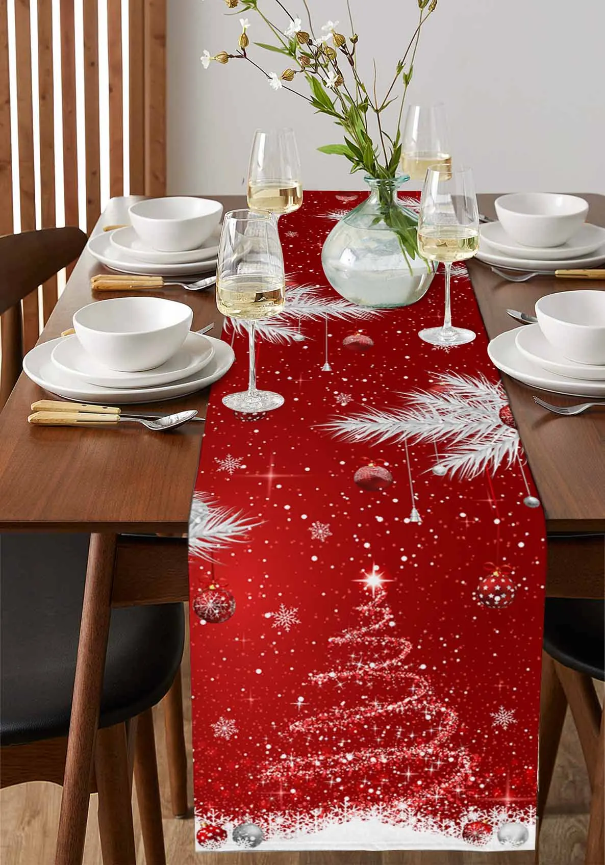 Chemin de table boule de Noël pour la décoration intérieure, nappe rouge, arbre de Noël, ornement de Noël, cadeau de nouvel an, 93 cuir chevelu, 2024