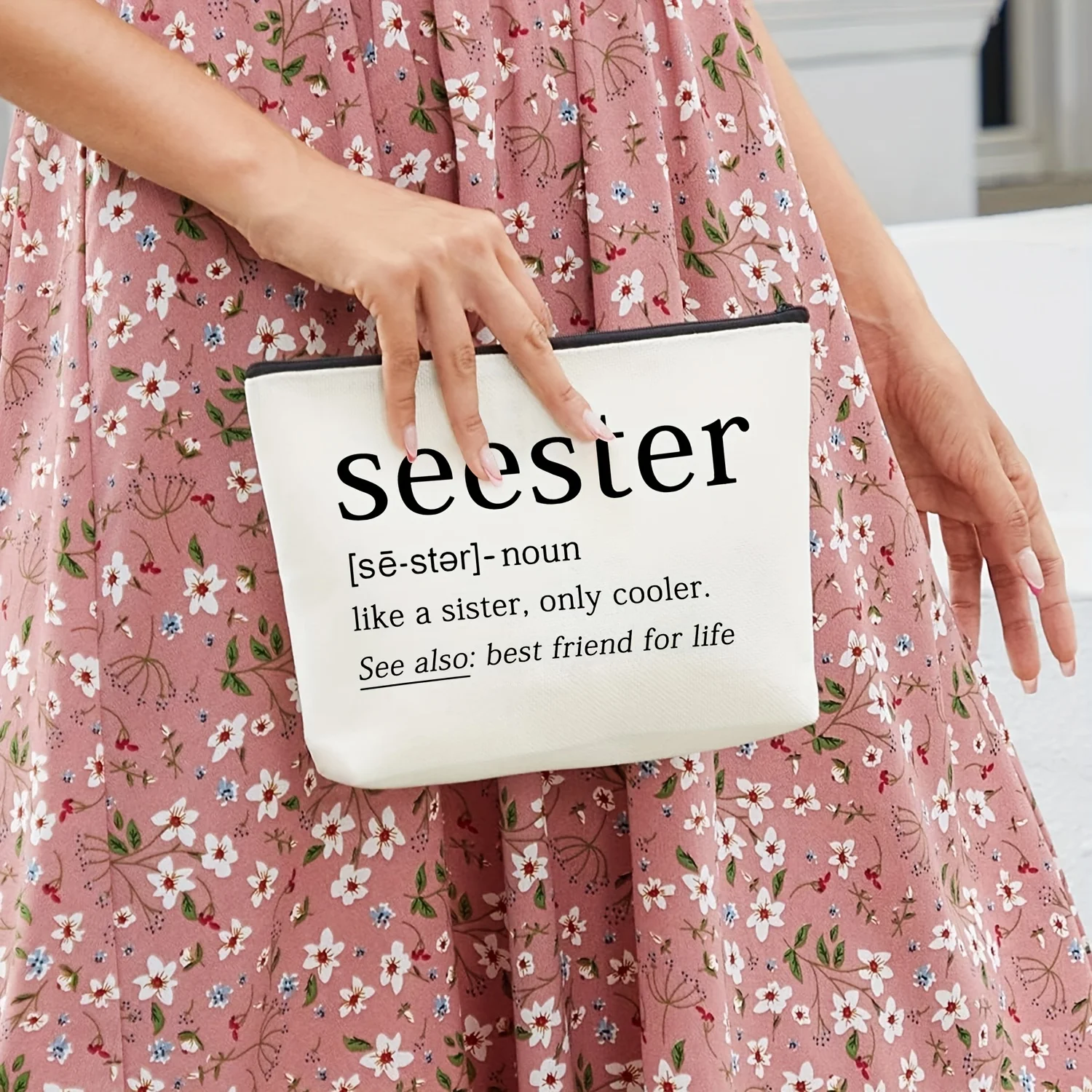 Seester Like A Sister Only Cooler Seester Definition Funny Sister Cosmetic Bag Best Friend Gift Bestie Makeup Bag Funny Saying