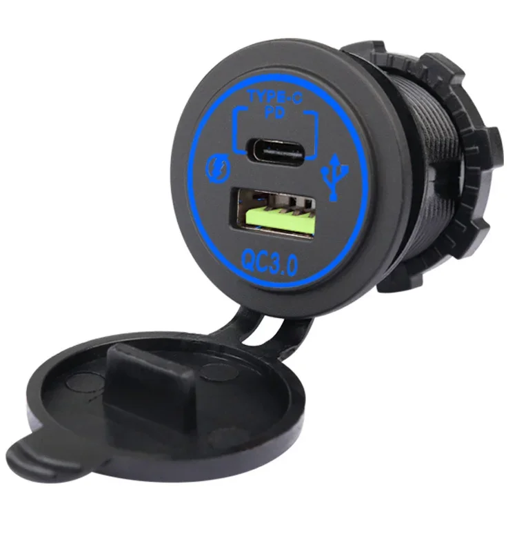 Pengisi Daya Mobil USB PD Tipe C 38W QC 3.0, Adaptor Pengisi Daya Ponsel Tahan Air 12V-24V untuk Mobil, Kapal, RV, Truk