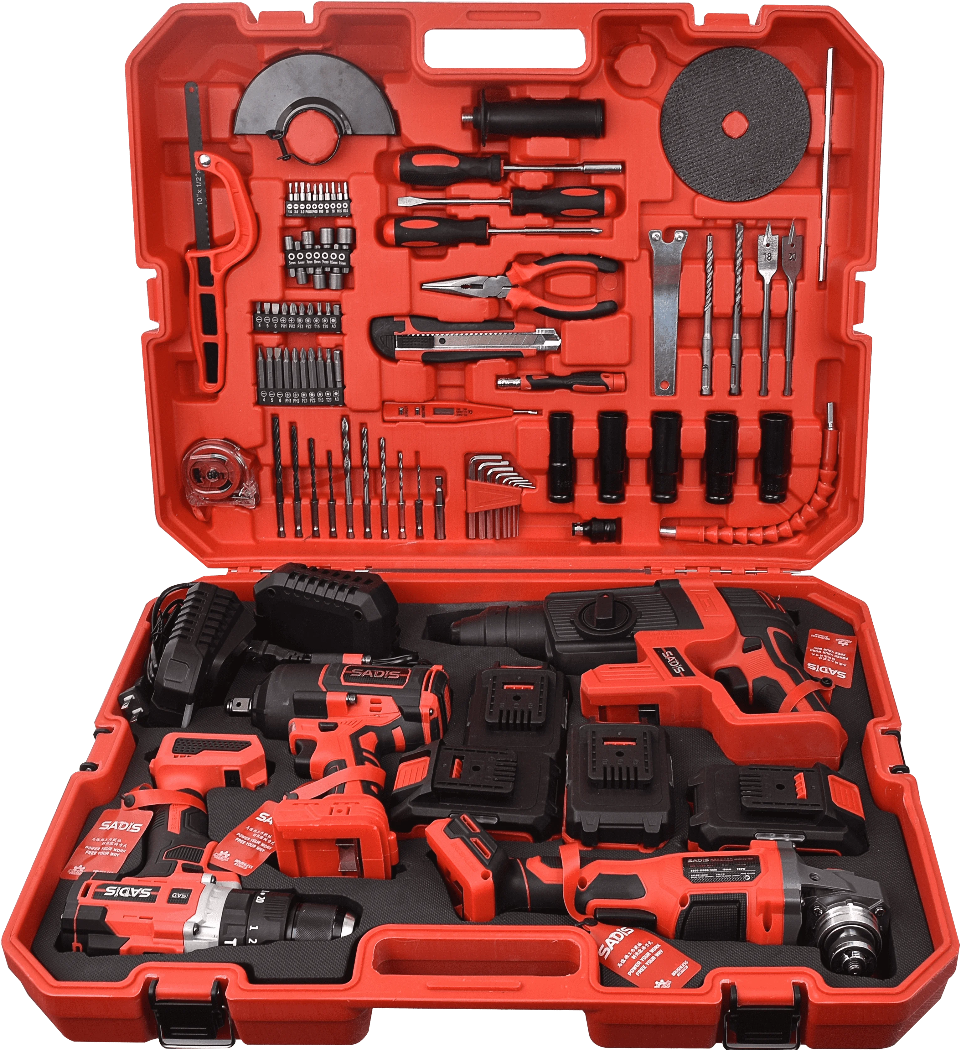 Hot Sell 4 in 1  108 Pieces Combo Tool Set Kit Electric Rechargeable Angle Grinder Impact Wrench Power Drill Rotary Hammer Dril