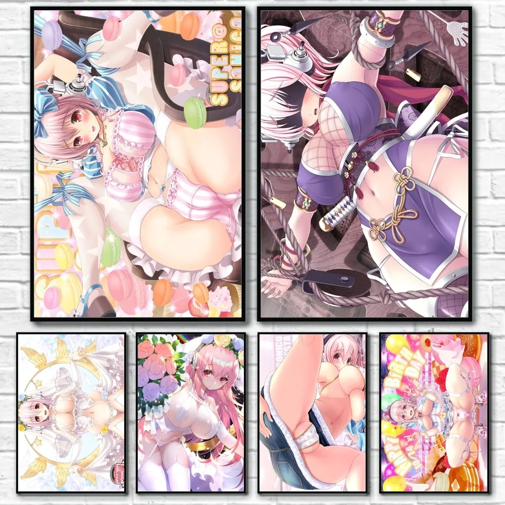 Anime Game-Super Sonico sexy Poster Sticky Wall Art Printing Waterproof Home Living Bed Room Bar Aesthetic Decor