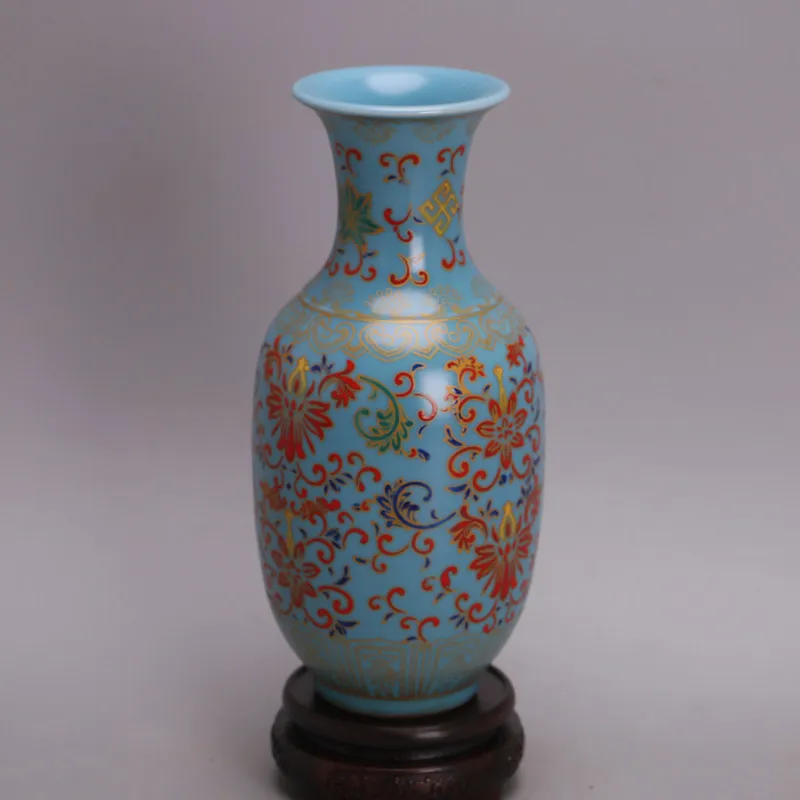 Yongzheng Style Sky Blue Cloisonne Enamel Winter Melon Vase Reproduction Porcelain Home Decor Collectible
