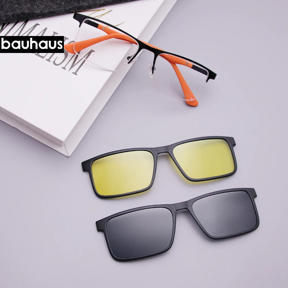 X205 Magnet Eyeglasses Men Full Rim Optical Frame With Sunglasses Clip Square Shape Glasses