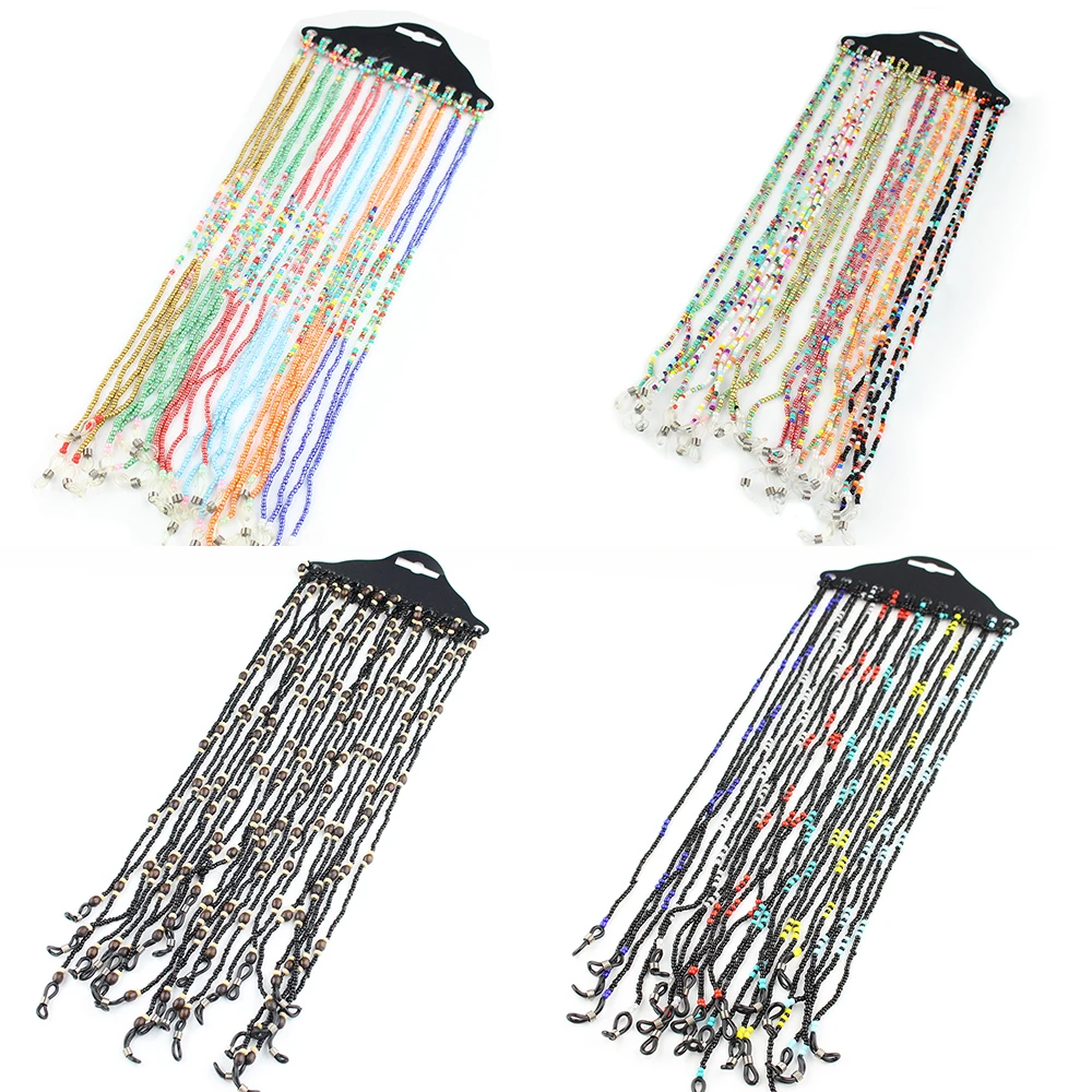 12 sztuk kolorowe czarne wyszywane koralikami perłowe okulary przeciwsłoneczne okulary do czytania łańcuszek do okularów uchwyt na sznurek okulary antypoślizgowe akcesoria