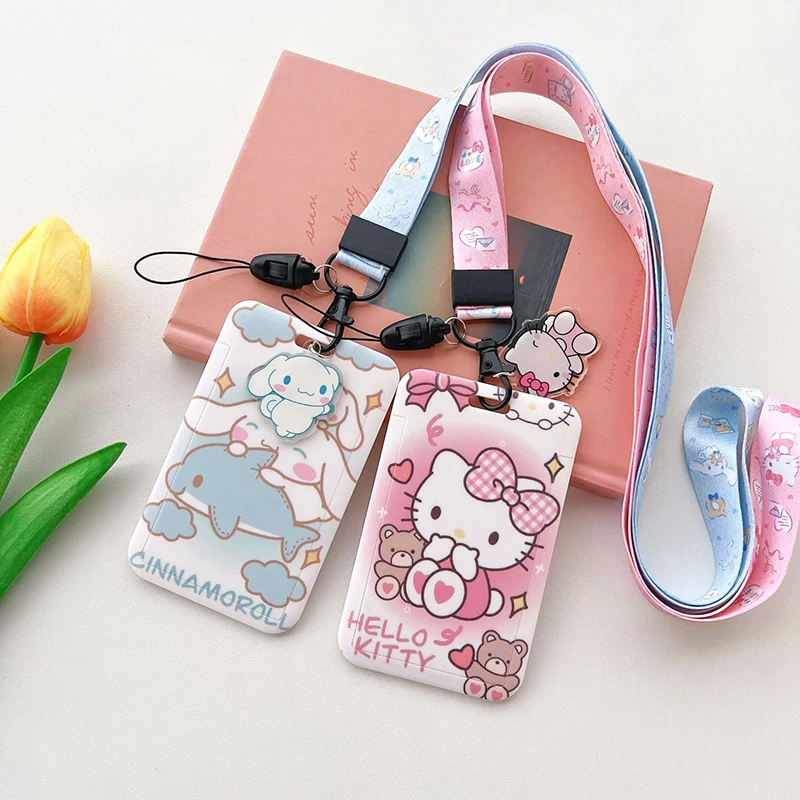 

Sanrio Kawaii Hello Kittys Kuromi держатель для карточек с пианино, длинная веревка, ремешок для значка, студенческая защитная карта доступа, держатель для пропуска автобуса, подарки