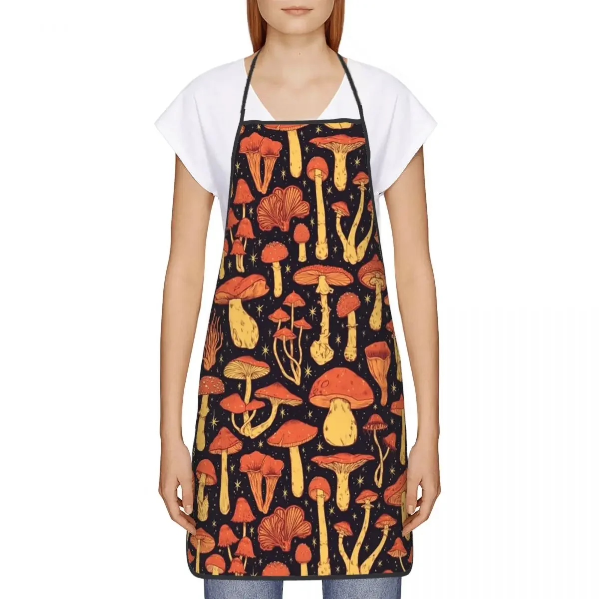 Unisex Deadly Orange Mushrooms Apron Kitchen Chef Cooking Baking Bib Women Men Tablier Cuisine for Painting