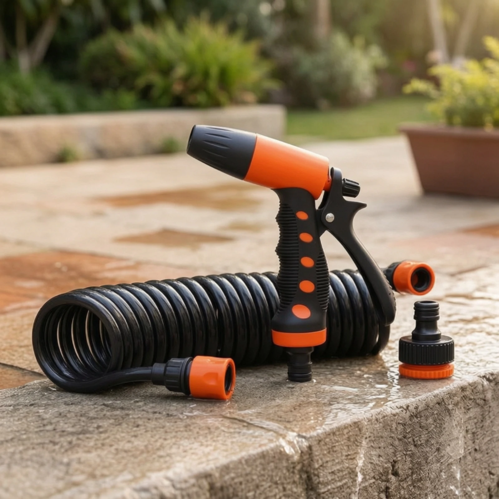 Car Wash Kit with Hose Heavy-Duty Spray with Coiled Hose Wash with Quick-Connect Adapter Long-Lasting Hardware Handy