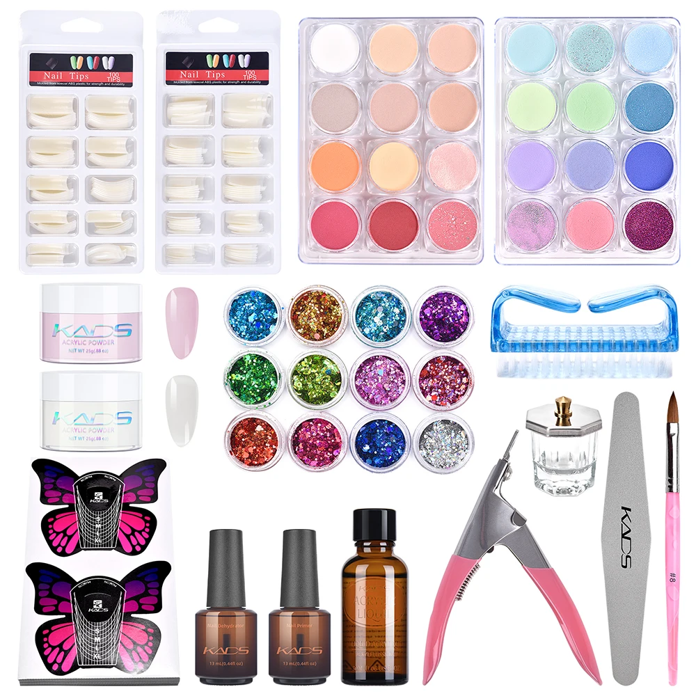 KADS Acryl-Nagelset, Acryl-Nagelpulver und flüssiges Monomer-Set, Starter-Nagelset, falsche Nagelspitzen, Verlängerungsformen, Nagelbürste