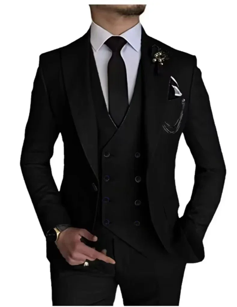 Luxury Men\'s Suit Single Button Business Suit 3-piece Wedding Groom Tuxedo (Jacket+Vest+Pants) Elegant High Quality 2024