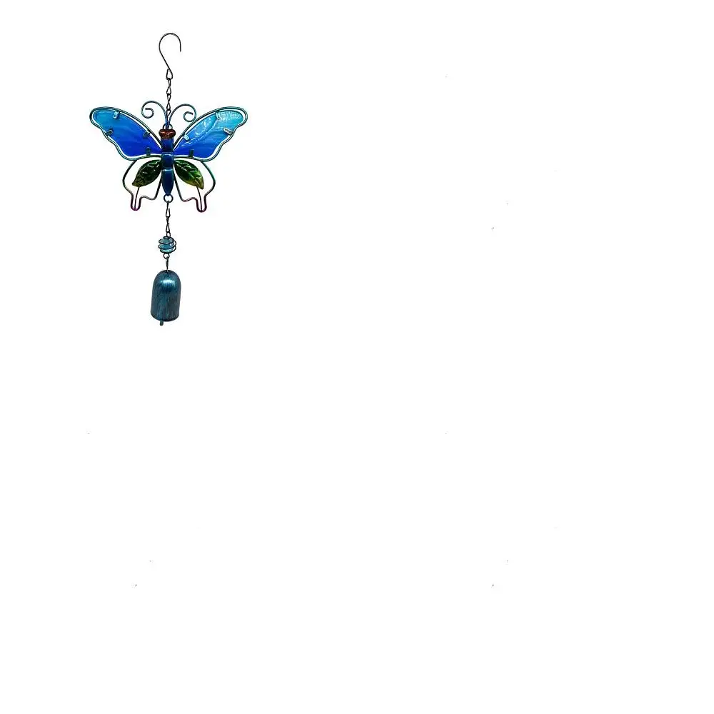 1Pc Bell Wind Chimes Glass Iron Art Pendant Decorations Butterfly Deep Sky Blue 290x160mm