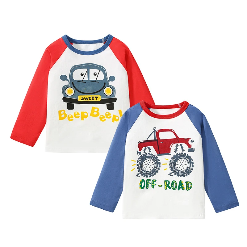 Little Maven Baby Boys Tops Kids Clothes 2024 New Autumn Spring Children\'s Clothing Embroidered Cartoon Vehicle T-shirts Cotton