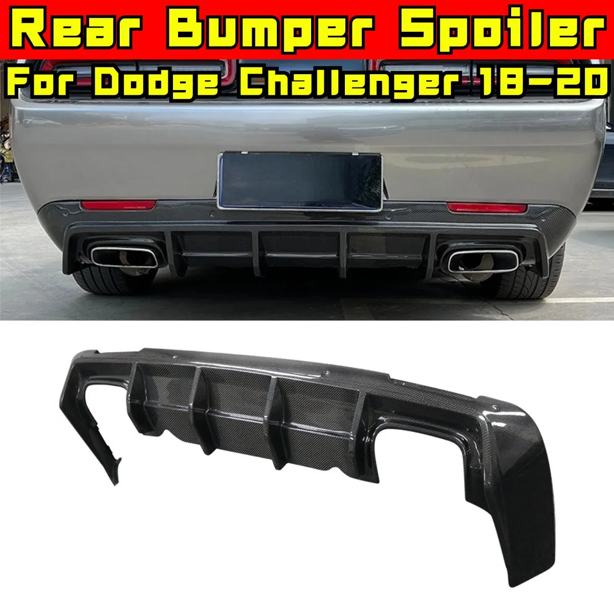 For Dodge Challenger 2018-2020 Real Carbon Fiber Car Rear Bumper Spoiler Lip Diffuser Bumper Guard Protector Cover Accessories