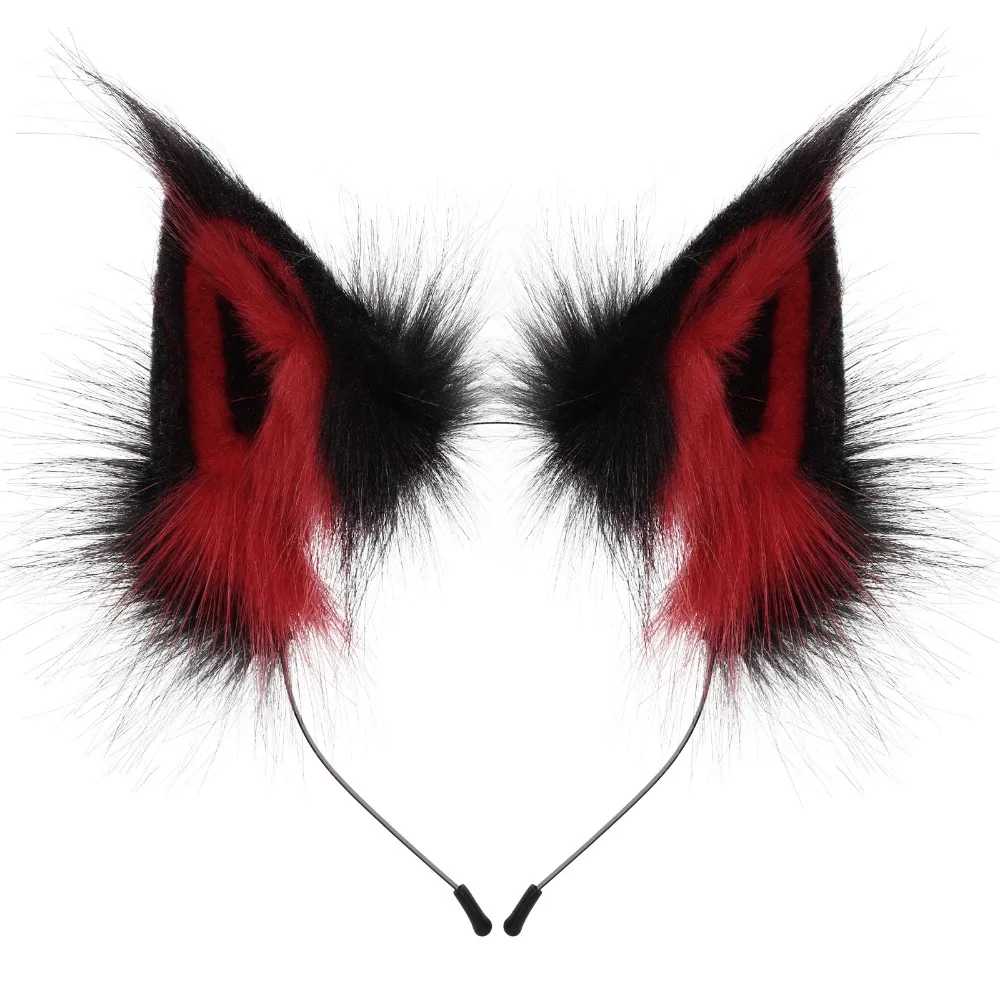 Cute Faux Fur Animal Ear Headband Fox Wolf Ears Handmade Cosplay Hair Hoop Cosplay Accessories Furry Hairband Costume Party