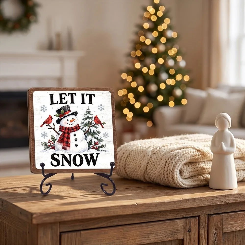 Reindeer Christmas Wooden Decorations Snowman Rustic Style Christmas Decorative Board Sign 2D Flat Home Decor