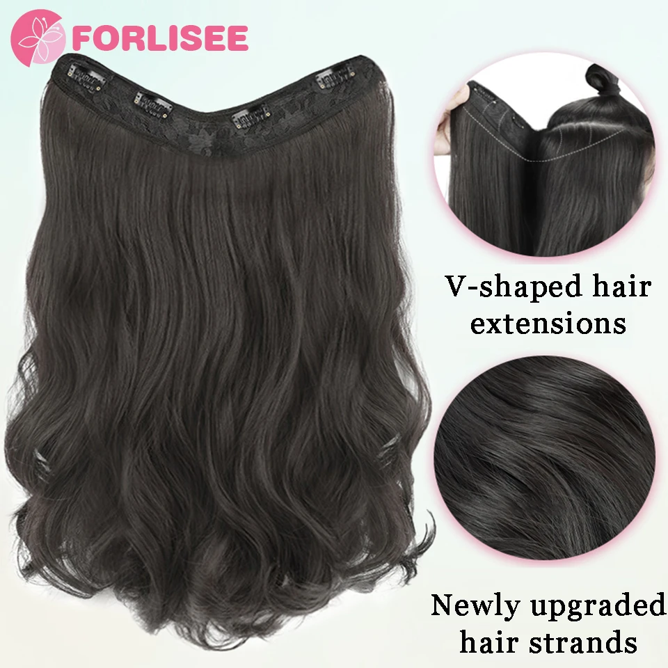 FORLISEE-extensiones de cabello sintético de una pieza para mujer, pelo rizado con volumen esponjoso, sin costuras, Invisible, con ondas grandes